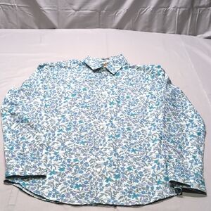 Fairlane & Sons Mens Blue and Green Casual Button Down Shirt Floral Print Size L